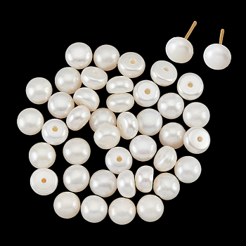 Half Drilled Natural Cultured Freshwater Pearl Beads, Half Round, Seashell Color, 5~6x4~4.5mm, Hole: 1mm, 20 pairs/box