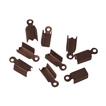 Iron Folding Crimp Ends, Fold Over Crimp Cord Ends, Red Copper, 13.5x5x4mm, Hole: 1mm, inner measure: 4mm wide