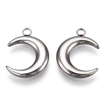 Non-Tarnish 201 Stainless Steel Pendants, Crescent, Stainless Steel Color, 23.5x18x3mm, Hole: 2.5mm