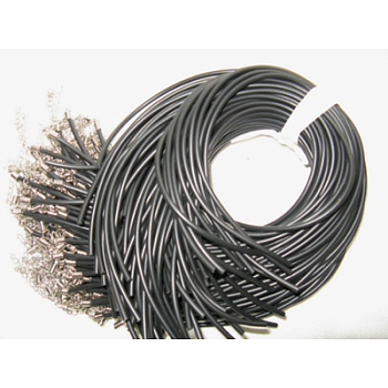 Black Rubber Necklace Cord Making, with Iron Findings and Iron End Chain, Black, 19 inch, 2mm