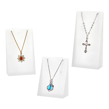 Acrylic Necklace Displays Stands, Frosted, Rectangle, White, 3~3.05x6~6.1x8.1~12.1cm, 3pcs/set