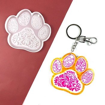 DIY Dog Paw Print Pendant Silicone Molds, Resin Casting Molds, for UV Resin, Epoxy Resin Jewelry Makings, White, 89x78x6mm