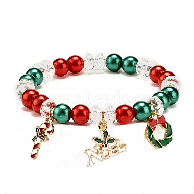 Bracelet extensible en perles d'acrylique avec breloques en alliage d'émail(BJEW-JB08292)-4