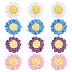 12Pcs 4 Colors Flower Shape Cotton Knitted Costume Ornament Accessories, Mixed Color, 60x20mm, 3pcs/color(DIY-PH0034-02)