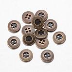 Alloy Buttons, 4-Hole, Flat Round, Tibetan Style, Antique Bronze, 11.5x2mm, Hole: 1mm(BUTT-D054-11.5mm-04)
