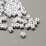 Large Hole Acrylic Letter European Beads, Horizontal Hole, White & Black, Cube with Letter.I, 6x6x6mm, Hole: 4mm, about 295pcs/50g(X-SACR-Q103-6mm-01I)