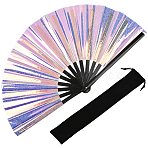 1Pc Bamboo with Oxford Fabric Glitter Powder Folding Fans, with 1Pc Velvet Packaging Pouches, Medium Orchid, 650x345x31mm(AJEW-SP0003-77D)