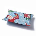 Paper Pillow Boxes, Candy Gift Boxes, for Wedding Favors Baby Shower Birthday Party Supplies, Light Sky Blue, Santa Claus Pattern, 3-5/8x2-1/2x1 inch(9.1x6.3x2.6cm)(CON-A003-B-01A)