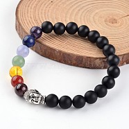 Buddha Head Natural Black Agate(Dyed) Beaded Chakra Stretch Bracelets, with Gemstone Beads and Tibetan Style Alloy Beads, 55mm(BJEW-JB02226-02)