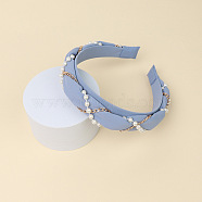 Cloth Hair Bands, with Plastic Pearl & Alloy Chains, Hair Accessories for Women Girls, Light Steel Blue, 30mm, Inner Diameter: 140x160mm(OHAR-PW0008-004H)