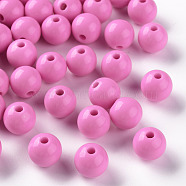Opaque Acrylic Beads, Round, Hot Pink, 10x9mm, Hole: 2mm, about 940pcs/500g(MACR-S370-C10mm-A02)