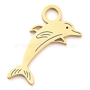 304 Stainless Steel Pendants, Laser Cut, Whale Charm, Real 18K Gold Plated, 16.5x19x1mm, Hole: 2.5mm(STAS-R134-06G)