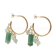 304 Stainless Steel Dangle Stud Earrings, Half Hoop Earrings, with Ear Nuts, Natural Green Aventurine Beads and Flower Alloy Spacer Beads, 33x30mm, Pin: 0.6mm(EJEW-JE04203-01)