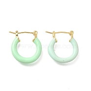 Brass Enamel Hoop Earrings for Women, Flat Round, Light Gold, Pale Green, 20x19.5x4mm, Pin: 0.8mm(EJEW-M211-01LG-D)