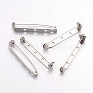 Iron Brooch Findings, Back Bar Pins, with Three Holes, Platinum, 38x5mm, Hole: 2mm, Pin: 1mm(X-IFIN-R117)