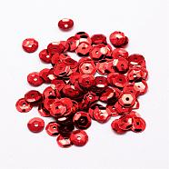 Plastic Paillette Beads, Semi-cupped Sequins Beads, Center Hole, FireBrick, 8x0.5mm, Hole: 1mm(PVC-A001-8mm-07)