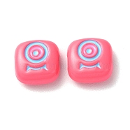 Spray Painted Alloy Enamel Beads, Square with Eye, Hot Pink, 10x10x4mm, Hole: 1.8mm(PALLOY-M215-15E)