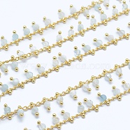 Natural Aquamarine Handmade Beaded Chains, Soldered, Lead Free & Cadmium Free, with Brass Findings, Real 18K Gold Plated, Long-Lasting Plated, Faceted Round, 6~7x2~3mm(CHC-P003-11Z)
