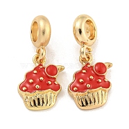 Rack Plating Alloy Enamel Cake European Dangle Charms, Large Hole Pendants, Golden, Cadmium Free & Nickel Free & Lead Free, Red, 25mm, Hole: 4.6mm, Cake: 15x11.5x3.5mm(FIND-B034-44G)