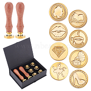 CRASPIRE DIY Scrapbook Crafts, Including Pear Wood Handle, Brass Wax Seal Stamp Heads, Golden, 25x14mm, 10pcs/box(AJEW-CP0002-34F)