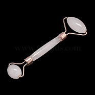 Natural Rose Quartz Massage Tools, Facial Rollers, with Brass Findings, Rose Gold, Rose Gold, 13.5~15.3x4~6x2~2.05cm(X-G-S336-49A)