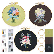 DIY Bouquet Pattern 3D Embroidery Starter Kits, including Canvas Fabric, Thread, Sewing Needle, Beads, Instruction Sheet, Plastic Embroidery Hoops, Mixed Color(DIY-TA0006-26)