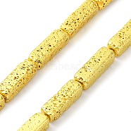 Electroplated Natural Lava Rock Beads Strands, Cuboid, Golden Plated, 13.5~14x4~4.5x4~4.5mm, Hole: 0.8~0.9mm, about 30pcs/strand, 16.30''(41.4cm)(G-I360-K03-01)