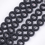 Spray Painted Non-magnetic Synthetic Hematite Beads Strands, Bead Frame, Donut, Black, 8.5x3mm, Hole: 0.8mm, Inner Diameter: 4.5mm, about 47~48pcs/strand, 15.7 inch(G-T116-20A-17)