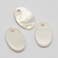Oval Freshwater Shell Charms, Creamy White, 15x10x2mm, Hole: 1mm(SHEL-M005-32)