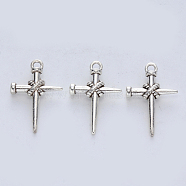 Tibetan Style Alloy Pendants, Cadmium Free & Lead Free, Cross, Antique Silver, 25x16.5x4.5mm, Hole: 2mm(X-TIBE-R316-109AS-RS)
