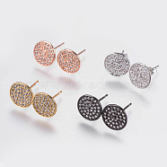 Brass Micro Pave Cubic Zirconia Earring, Flat Round, Mixed Color, 10x1mm, Pin: 0.8mm(EJEW-E224-01)
