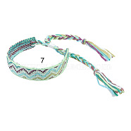 Cotton Braided Wave Pattern Cord Bracelet, Ethnic Tribal Adjustable Brazilian Bracelet for Women, Aquamarine, 5-1/2~10-5/8 inch(14~27cm)(FIND-PW0013-002G)