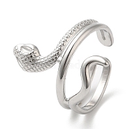 304 Stainless Steel Snake Open Cuff Ring for Women, Stainless Steel Color, Inner Diameter: 17mm(RJEW-I098-01P)
