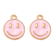 Alloy Enamel Charms, Cadmium Free & Lead Free, Smiling Face, Light Gold, Pearl Pink, 14.5x12x1.5mm, Hole: 1.5mm(ENAM-S121-165F-RS)