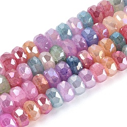 Electroplate Imitation Jade Crackle Glass Beads Strands, Rondelle, Faceted, AB Color Plated, Mixed Color, 7.5~8x5~5.5mm, Hole: 1.4mm, about 70~71pcs/strand, 14.57~14.76 inch(37~37.5cm)(GLAA-N068-01A-B01)