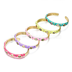 Colorful Cubic Zirconia Flat Cuff Bangle, Real 18K Gold Plated Brass Enamel Brass Open Bangle, Nickel Free, Mixed Color, Inner Diameter: 2-3/8 inch(6cm)(BJEW-N014-002-NF)