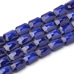 Opaque Solid Color Glass Beads Strands, Faceted, Rectangle Octagon, Blue, 14x10x7mm, Hole: 1mm, about 25pcs/strand, 113.97 inch(35.5cm)(GLAA-N032-04F)