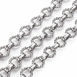 Brass & Iron Twist Rope Ring and Oval Link Chains, with Spool, Unwelded, Real Platinum Plated, 12x2.5mm, 10.5x7x3.5mm, about 32.81 Feet(10m)/Roll(CH-S128-03P)