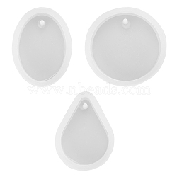 30Pcs 3 Style DIY Silicone Pendant Molds, Resin Casting Moulds, Jewelry Making DIY Tool For UV Resin, Epoxy Resin Jewelry Making, Oval & Flat Round & Teardrop, White, 28~28.5x7.5~21x7~7.5mm, Hole: 2mm, 10pcs/style(DIY-LS0003-16)