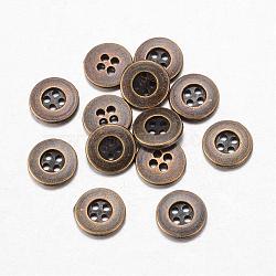 Alloy Buttons, 4-Hole, Flat Round, Tibetan Style, Antique Bronze, 11.5x2mm, Hole: 1mm(BUTT-D054-11.5mm-04)