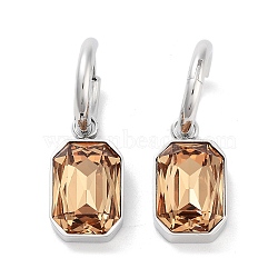 304 Stainless Steel Hoop Earring, Rectangle Glass Dangle Earring for Women, Stainless Steel Color, Peru, 31mm, Pin: 0.9mm(EJEW-C017-06P-04)