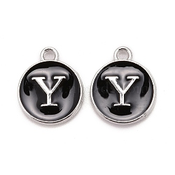 Platinum Plated Alloy Charms, Cadmium Free & Lead Free, with Enamel, Enamelled Sequins, Flat Round with Letter, Letter.Y, 14x12x2mm, Hole: 1.5mm(ENAM-S118-02Y-P)
