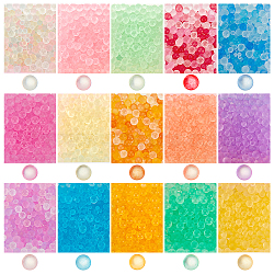 195G 15 Colors Transparent Frosted Glass Beads, No Hole, Round, Mixed Color, 1~3mm, 13g/color(GLAA-OC0001-40)