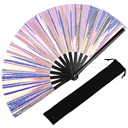 1Pc Bamboo with Oxford Fabric Glitter Powder Folding Fans, with 1Pc Velvet Packaging Pouches, Medium Orchid, 650x345x31mm(AJEW-SP0003-77D)