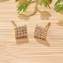 Square Brass Micro Pave Clear Cubic Zirconia Stud Earrings for Women, Cadmium Free & Lead Free, Long-Lasting Plated, Rack Plating, Golden, 6.5x6.5mm(EJEW-G428-12G-01)