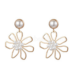 Brass with Glass Dangle Earrings for Women, Flower, Golden, 50x35mm(EJEW-JE05902)