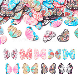 90Pcs 9 Colors Handmade Polymer Clay Pendants, Butterfly Charm, Mixed Color, 27~29x15~18x2mm, Hole: 1.2mm, 10pcs/color(CLAY-TA0001-22)