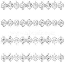 40Pcs 2 Styles Alloy Connector Charms, Flat Round with Flower, Stainless Steel Color, 14.5x19.5x1.5mm and 15x20x1.5mm, Hole: 1.6mm, 20pcs/style(FIND-DC0002-58)