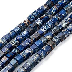 Natural Imperial Jasper Beads Strands, Dyed, Cube, Dark Blue, 7x7x7mm, Hole: 1.2mm, about 59~60pcs/strand, 15.1~15.3 inch(38.5~39cm)(G-I248-02K-A)