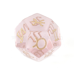 Glass Classical 12-Sided Polyhedral Dice, Engrave Twelve Constellations Divination Game Toy, Misty Rose, 20x20mm(PW-WG55941-17)